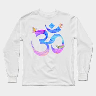 Om watercolor in blue and pink with butterflies Long Sleeve T-Shirt